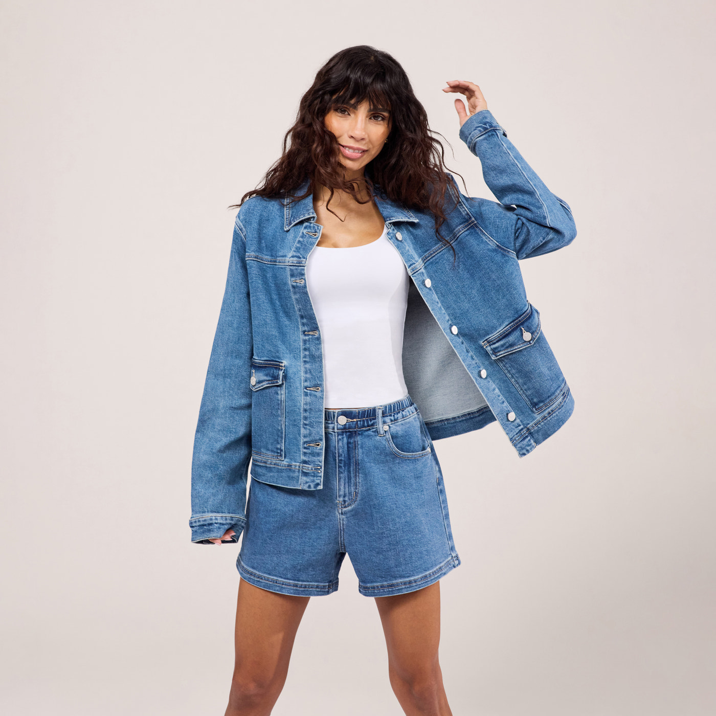 Stretch Denim Jacket - Mid Blue