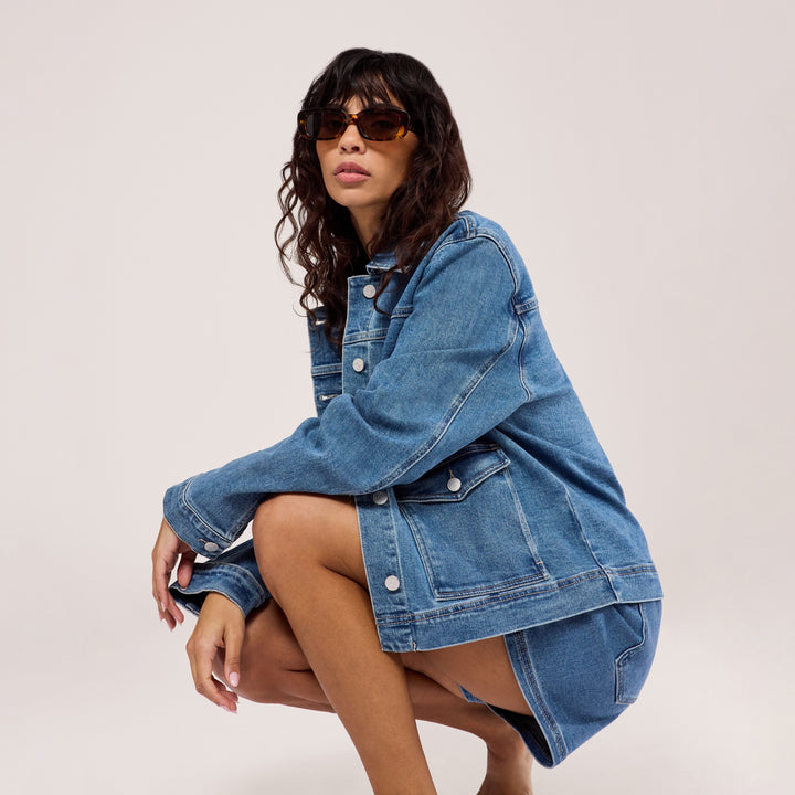 Stretch Denim Jacket - Mid Blue