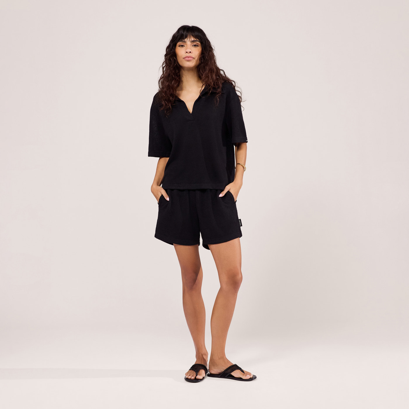 Lightweight Collared Knit Set - Black