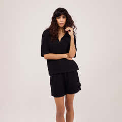Lightweight Collared Knit Set - Black