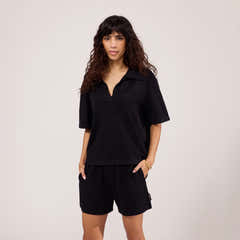 Lightweight Collared Knit Set - Black