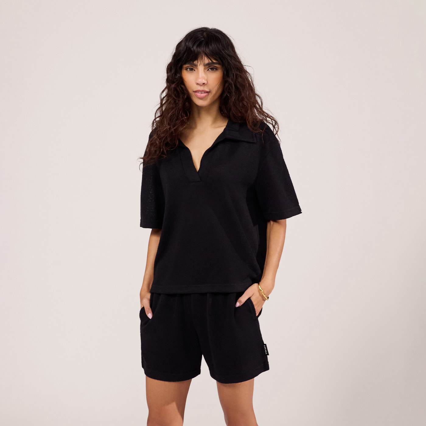 Lightweight Collared Knit Set - Black