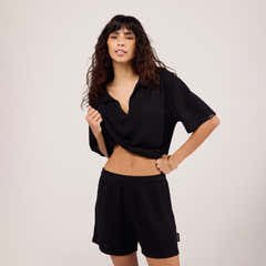 Lightweight Collared Knit Set - Black