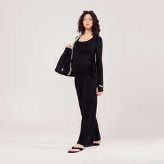 Maternity Lightweight Wide Leg Trousers - Black