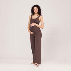 Maternity Lightweight Wide Leg Trousers - Espresso Brown