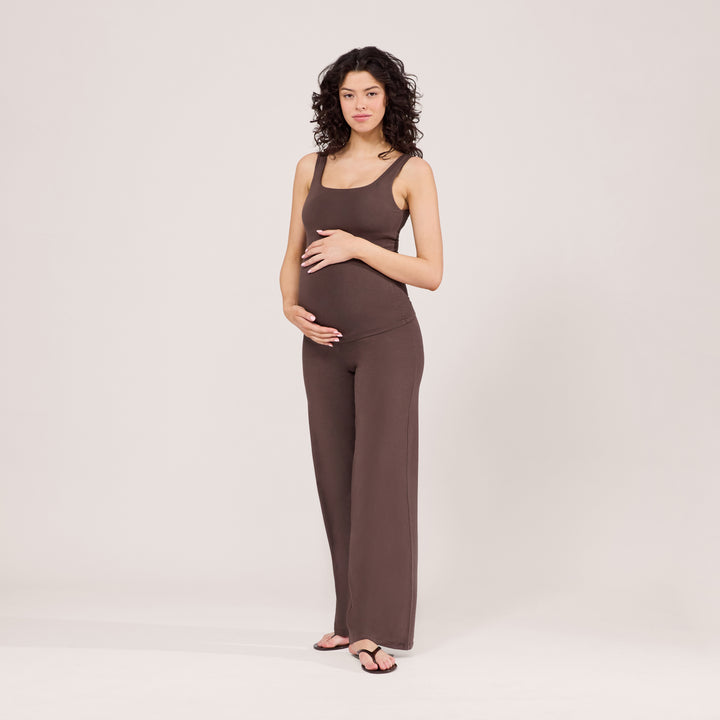 Maternity Lightweight Wide Leg Trousers - Espresso Brown