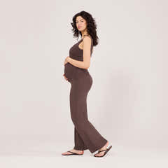 Maternity Lightweight Wide Leg Trousers - Espresso Brown