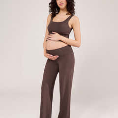Maternity Lightweight Wide Leg Trousers - Espresso Brown