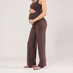 Maternity Lightweight Wide Leg Trousers - Espresso Brown