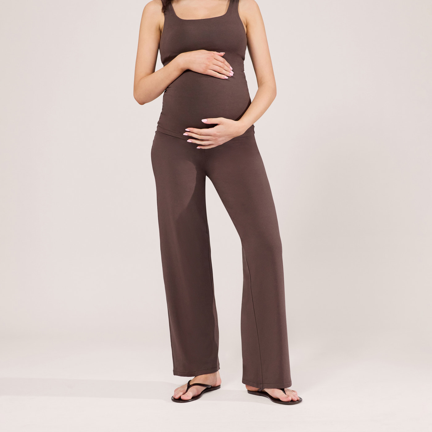 Maternity Lightweight Wide Leg Trousers - Espresso Brown