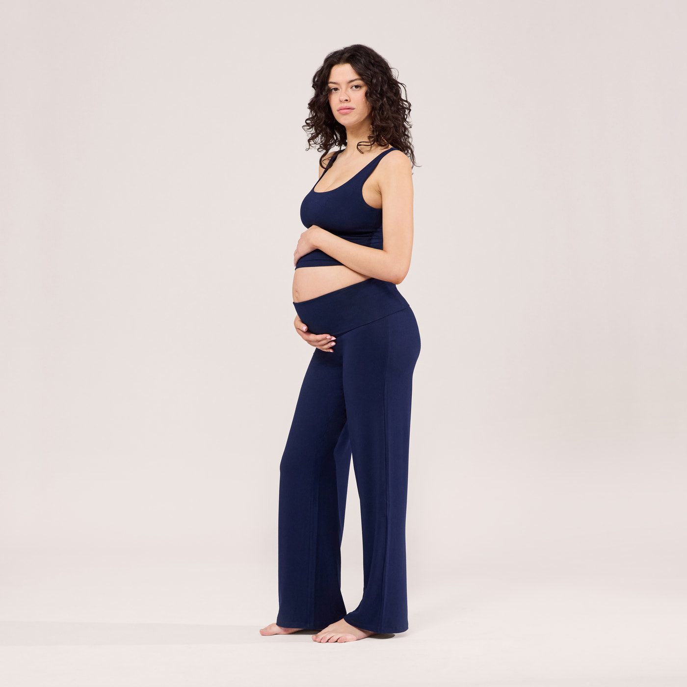 Maternity Lightweight Wide Leg Trousers - Navy