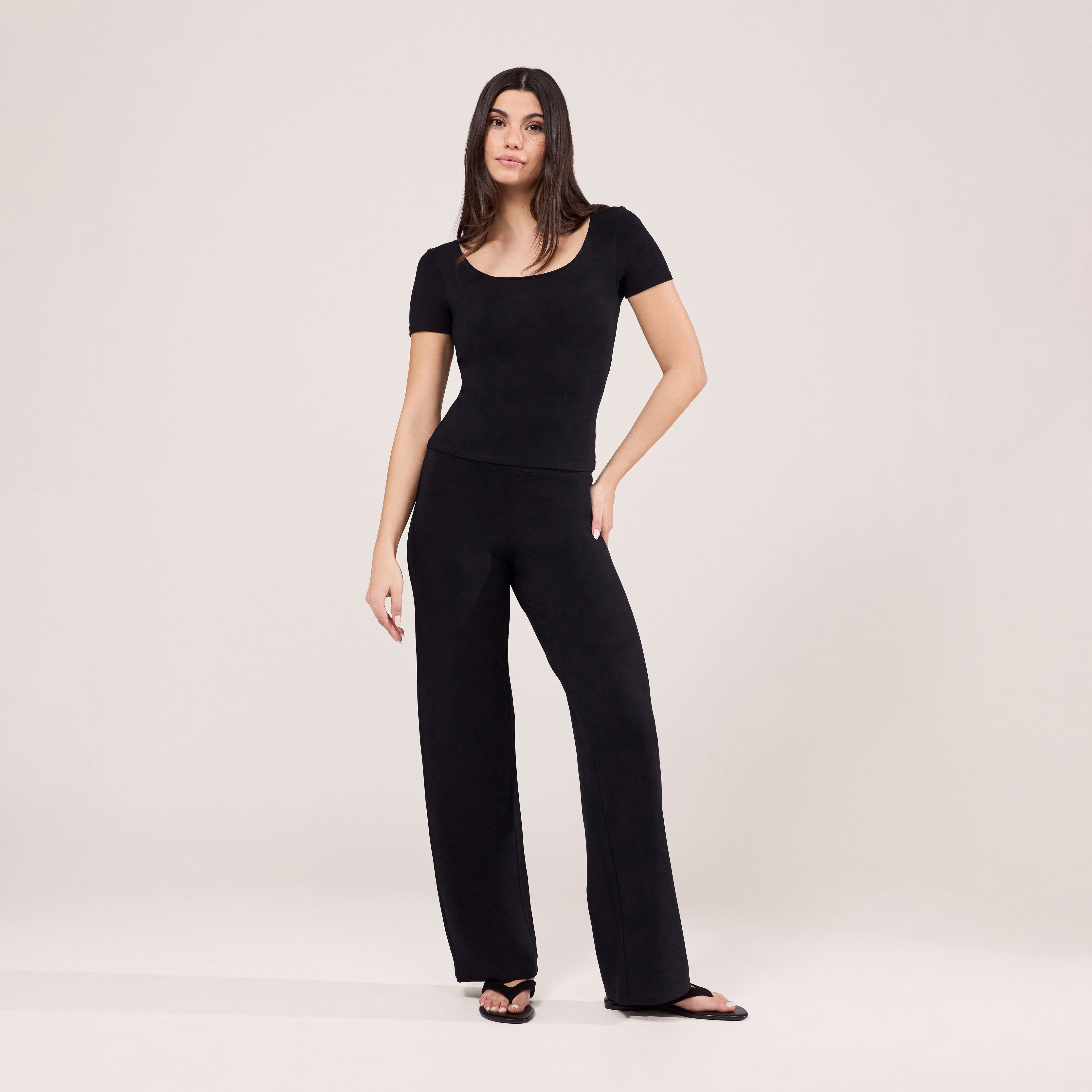 Lightweight Wide Leg Trousers - Black