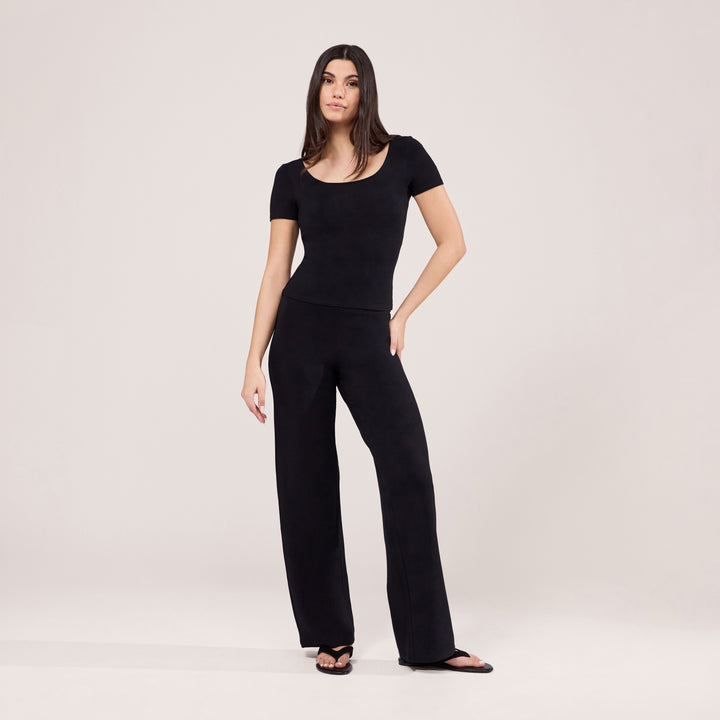 Lightweight Wide Leg Trousers - Black