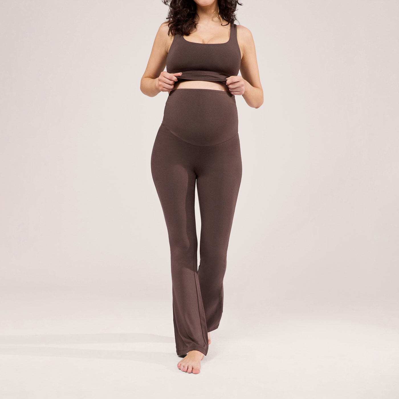 Maternity lightweight Flare Leggings - Espresso Brown