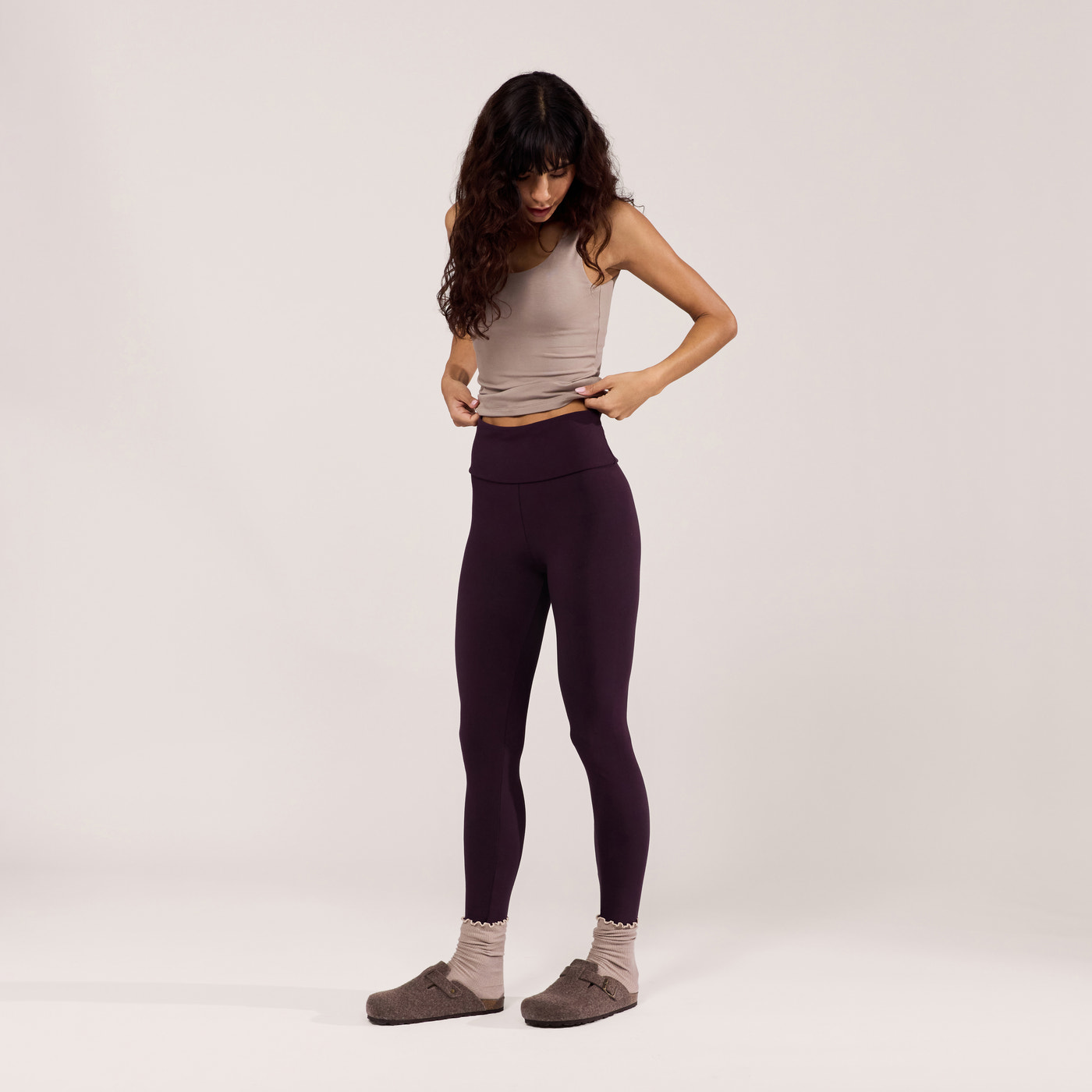 Lightweight Everyday High Waisted Leggings - Wine