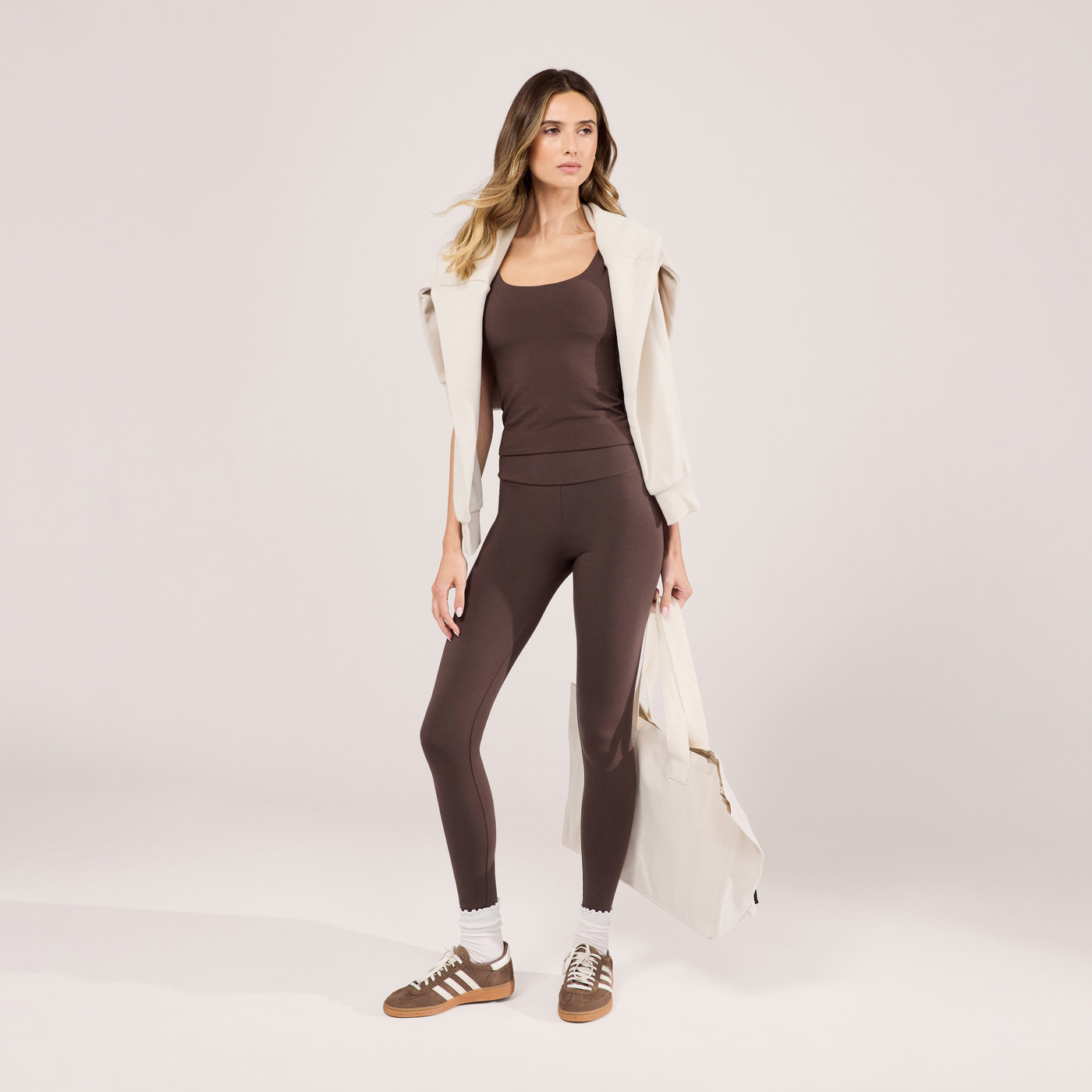 Lightweight Everyday High Waisted Leggings - Espresso Brown