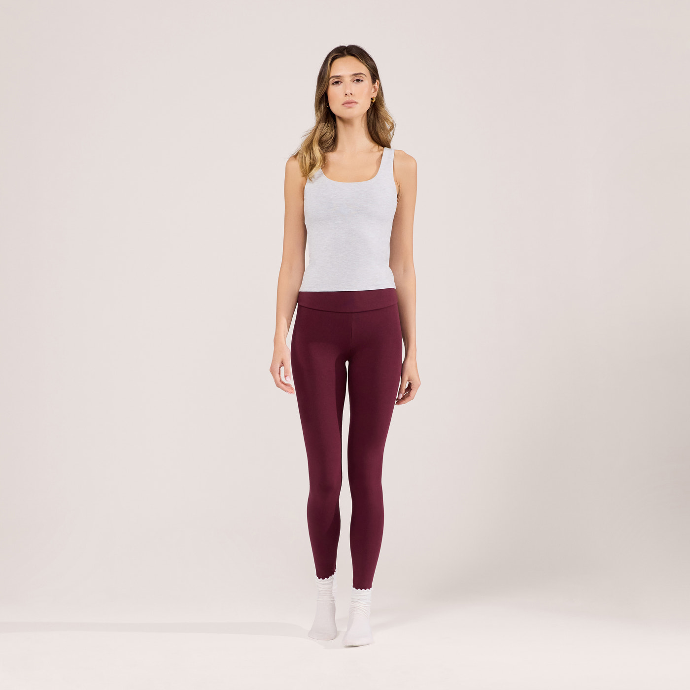 Lightweight Everyday High Waisted Leggings - Burgundy