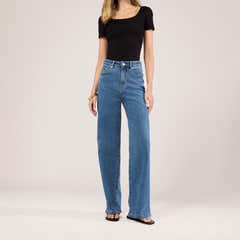 Stretch Wide Leg Jeans - Mid Blue