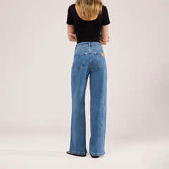 Stretch Wide Leg Jeans - Mid Blue