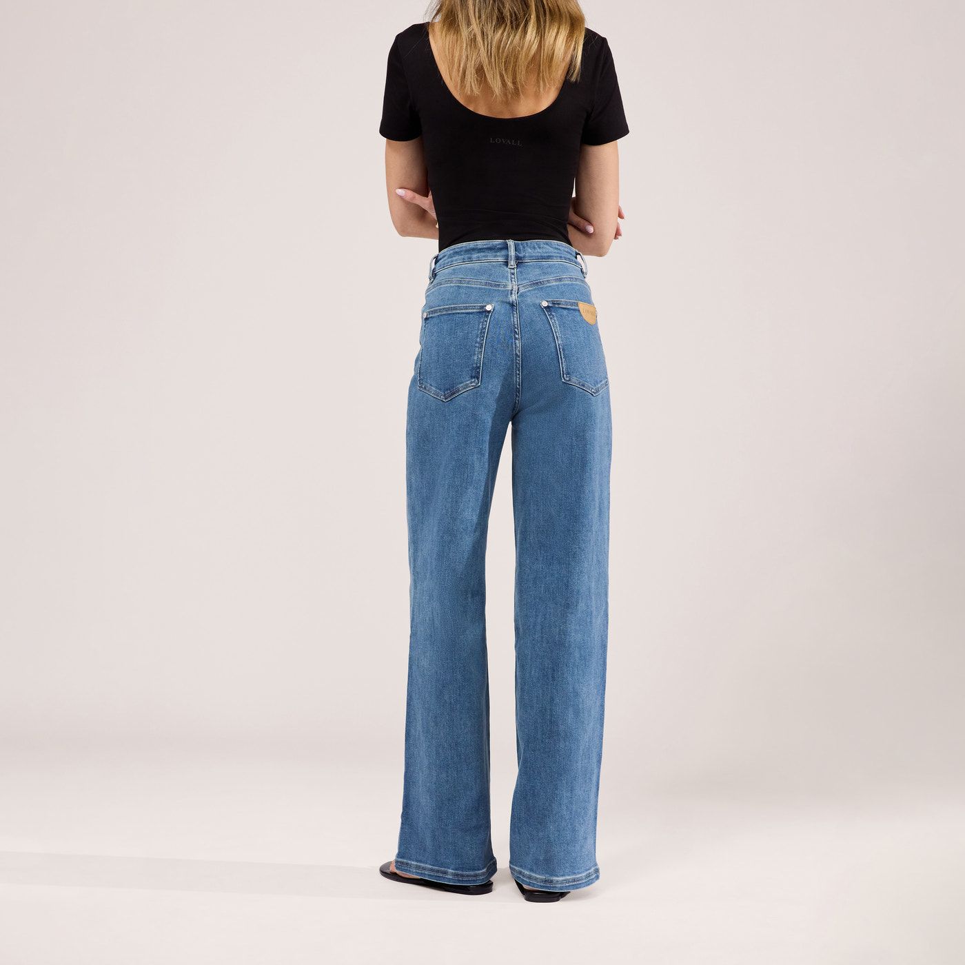 Stretch Wide Leg Jeans - Mid Blue