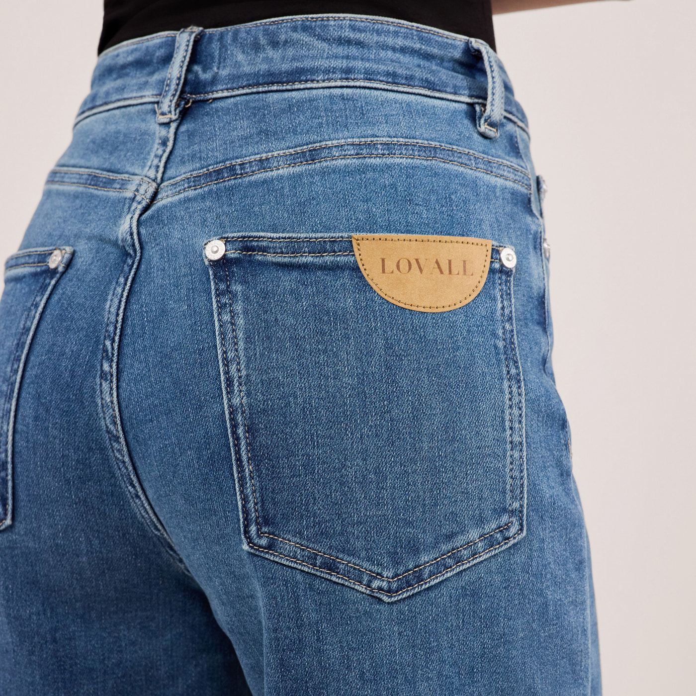 Stretch Wide Leg Jeans - Mid Blue