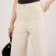 Stretch Wide Leg Jeans - Ecru