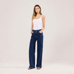 Stretch Wide Leg Jeans - Dark Blue