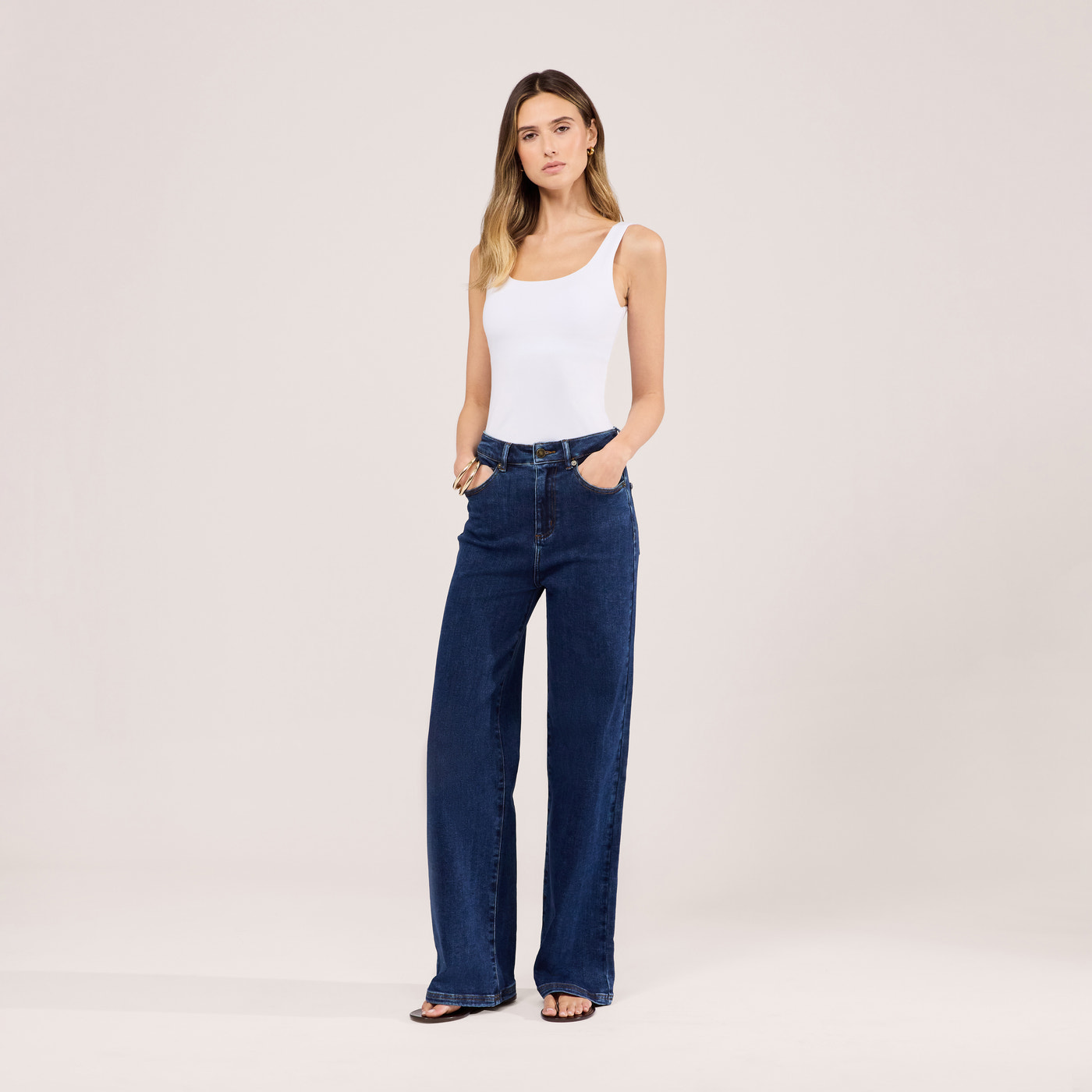 Stretch Wide Leg Jeans - Dark Blue