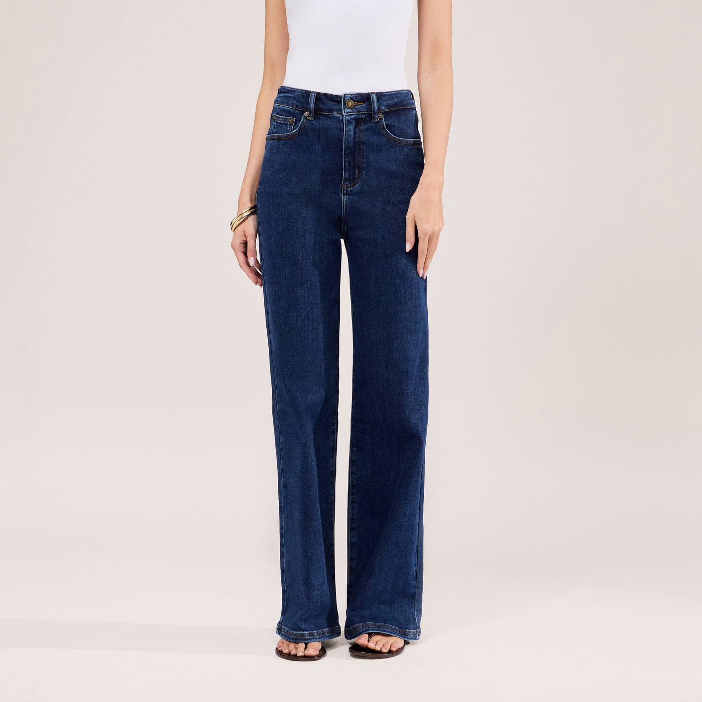 Stretch Wide Leg Jeans - Dark Blue