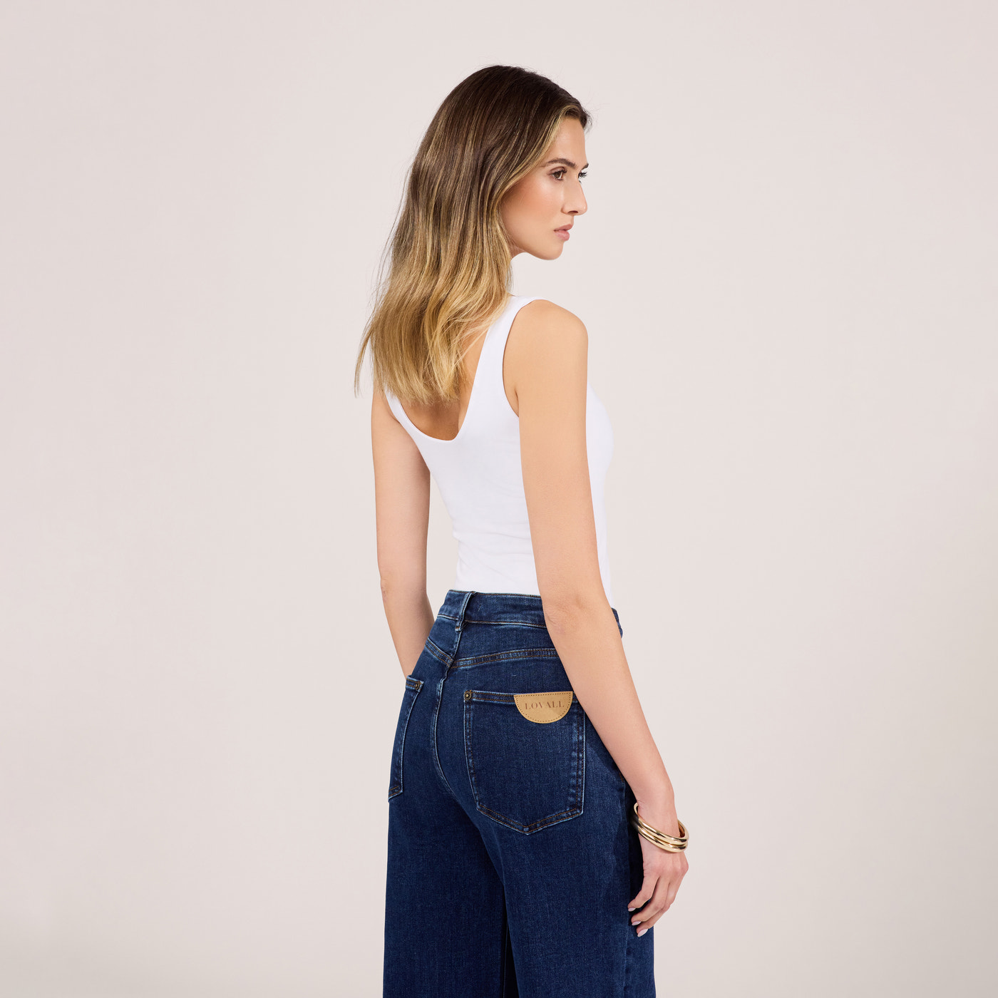 Stretch Wide Leg Jeans - Dark Blue