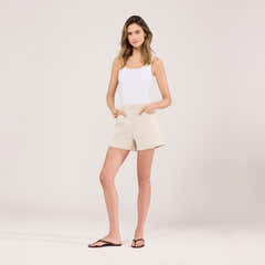 Stretch Denim Shorts - Ecru