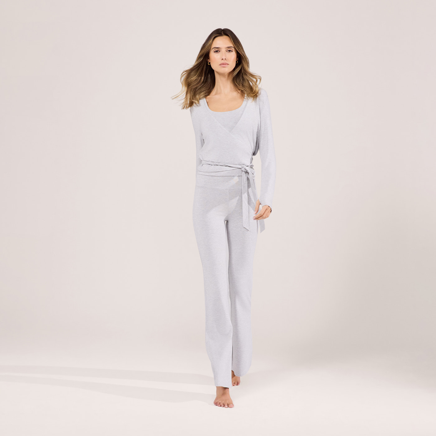 Lightweight Wrap Top - Light Grey Marl