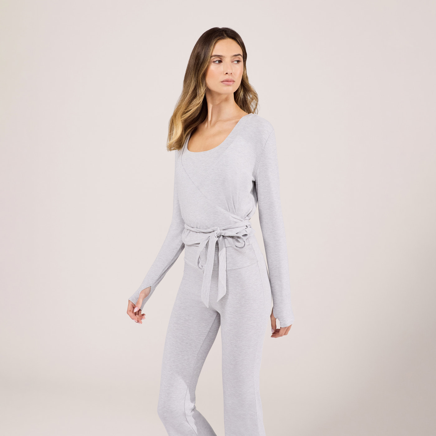Lightweight Wrap Top - Light Grey Marl