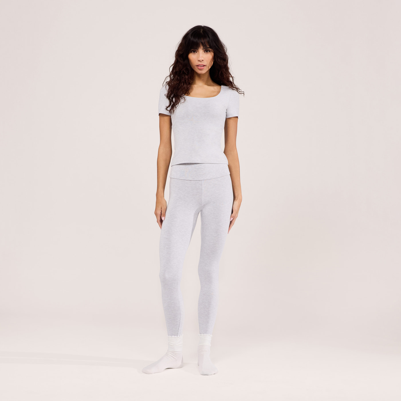 Lightweight Short Sleeve Top - Light Grey Marl
