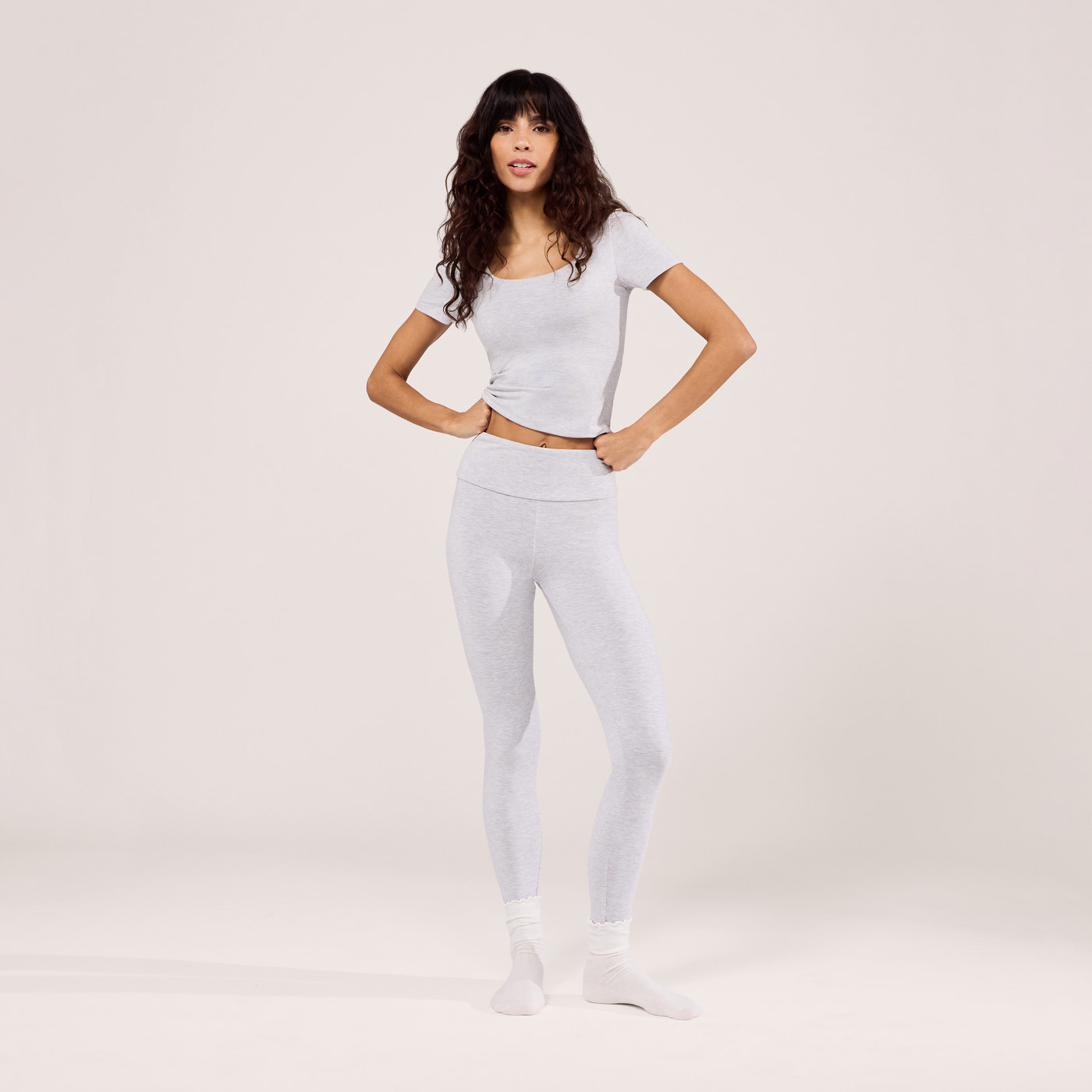 Lightweight Everyday High Waisted Leggings - Light Grey Marl