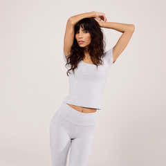 Lightweight Short Sleeve Top - Light Grey Marl