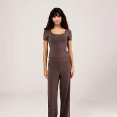 Lightweight Wide Leg Trousers - Espresso Brown