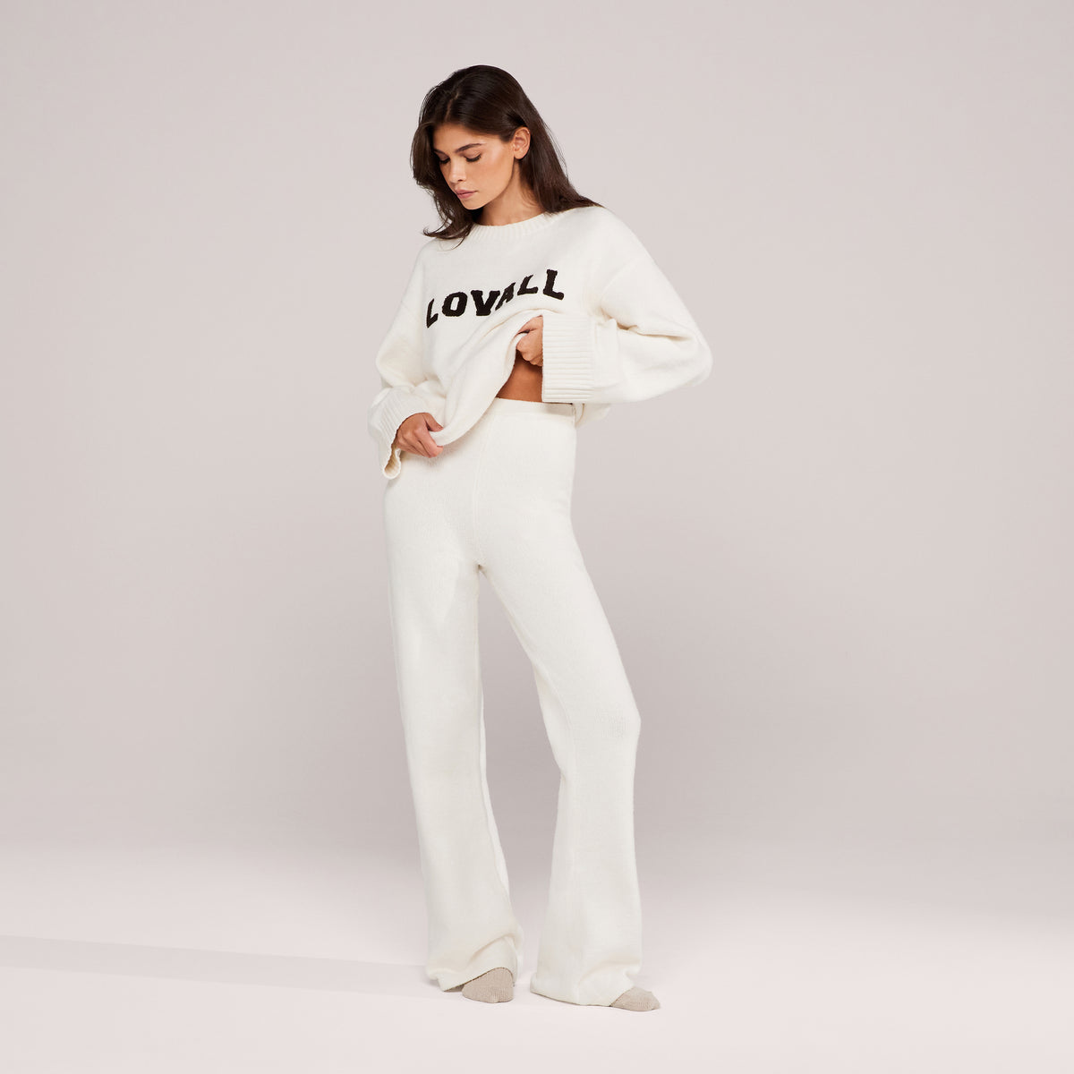 Wide Leg Knit Trousers - Off White