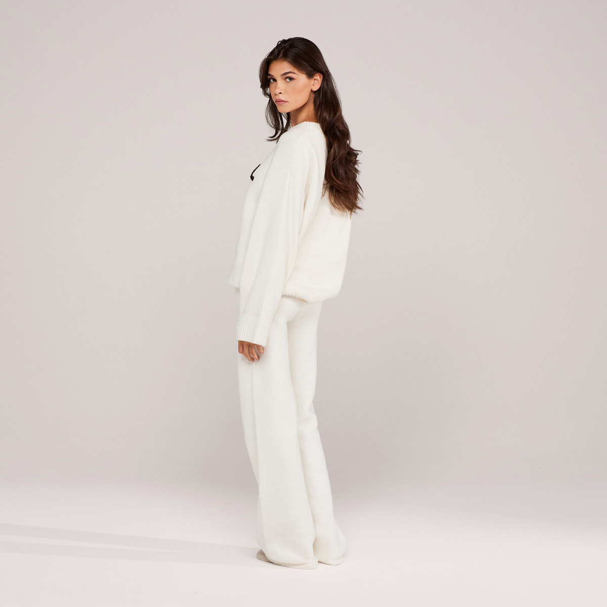 Wide Leg Knit Trousers - Off White
