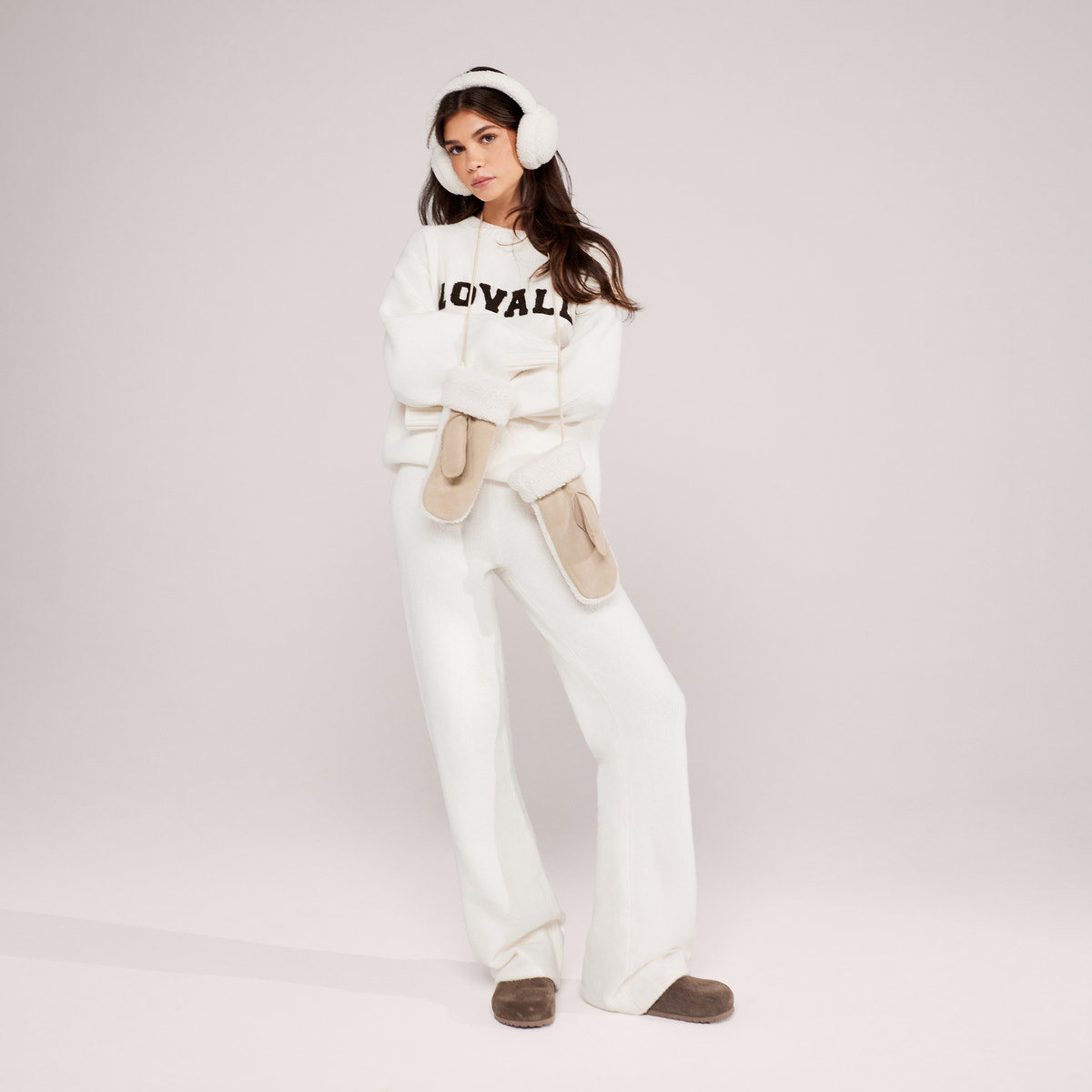 Wide Leg Knit Trousers - Off White