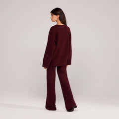 Wide Leg Knit Trousers - Burgundy