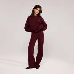 Wide Leg Knit Trousers - Burgundy