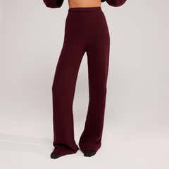 Wide Leg Knit Trousers - Burgundy