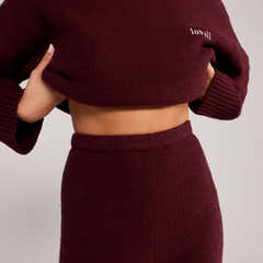 Wide Leg Knit Trousers - Burgundy