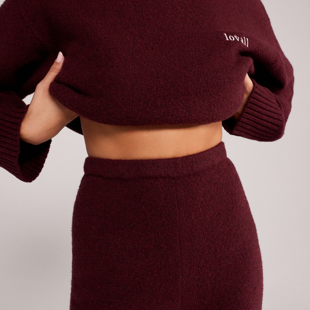 Wide Leg Knit Trousers - Burgundy