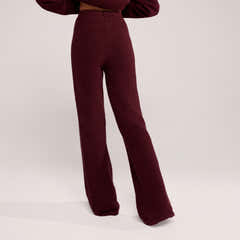 Wide Leg Knit Trousers - Burgundy