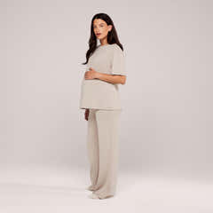Maternity Soft Touch Wide Leg Lounge Set - Oatmeal Beige