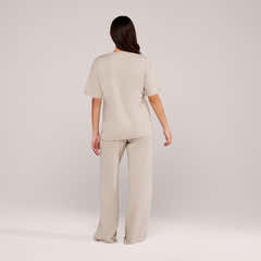 Maternity Soft Touch Wide Leg Lounge Set - Oatmeal Beige
