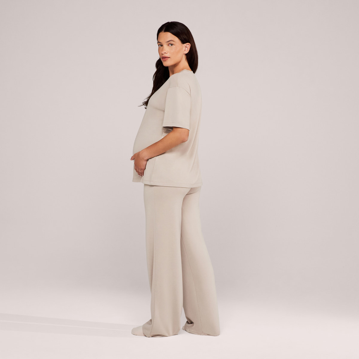 Maternity Soft Touch Wide Leg Lounge Set - Oatmeal Beige