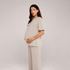 Maternity Soft Touch Wide Leg Lounge Set - Oatmeal Beige